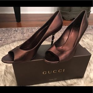 Gucci bronze bamboo heels